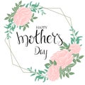 Mother s day greeting card. Floral frame with an inscription. Happy mothers day lettering. Vector. Template for