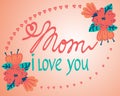 Mother\'s Day greeting card layout with inscriptions and flowers. The best mom in the world cute