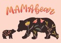 Mother's Day greeting card with mama bear and baby bear and Calligraphy for