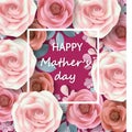 Mother`s day greeting card, with paper flowers. Illustration can be used in the newsletter, brochures, postcards