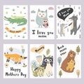 MotherÃ¢â¬â¢s Day greeting cards collection. Cute animals prints