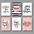 Mother`s Day hand drawn cards set.