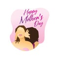 Mother`s Day illustration that depicts a child giving a surprise to his mother