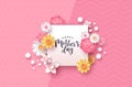 Mother`s day papercut floral card template frame