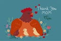 Mother s Day poster or card with hen and chicks. Vector graphics Royalty Free Stock Photo