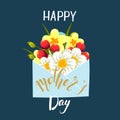 Mother`s Day poster, an envelope with delicate flowers and a wish for happiness, vector illustration
