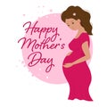 Mother`s day with pregnant woman character greeting card, future mother laught, cartoon character, pretty lady with love to her Royalty Free Stock Photo