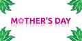 Mother\'s day title text. Pink font color, leaf and shadow reflection