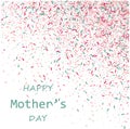 Mother s Day vector card. Blue and pink paint brush strokes background, gold glitter confetti shining. Moms holiday Royalty Free Stock Photo