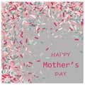 Mother s Day vector card. Blue and pink paint brush strokes background, gold glitter confetti shining. Moms holiday Royalty Free Stock Photo