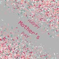 Mother s Day vector card. Blue and pink paint brush strokes background, gold glitter confetti shining. Moms holiday Royalty Free Stock Photo