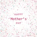 Mother s Day vector card. Blue and pink paint brush strokes background, gold glitter confetti shining. Moms holiday Royalty Free Stock Photo