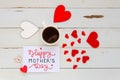 Mother`s Day vintage overhead composition of note with love confession