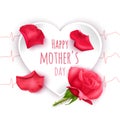 Mother`s Day or Women`s Day greeting card with paper heart and place for text, greeting card decorated of roses. Vector Royalty Free Stock Photo