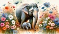 Elephant-Mom and Baby-Motherâs Love in Watercolor