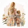 The Bond of Springtime: A Mother-Daughter Portrait Amongst Blooming Flowers AI Generated