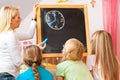 Mother with schoolchildren at home Royalty Free Stock Photo