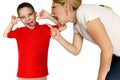 Mother scolding a disobedient son. Royalty Free Stock Photo