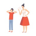 Mother Scolding Her Teenager Boy, Conflict with Parents Vector Illustration Royalty Free Stock Photo