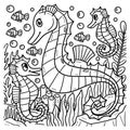 Mother Seahorse and Baby Seahorse Coloring Page