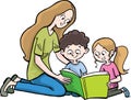 Mother shows a picture book to her children