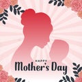 Mother silhouette with her baby. Card of Happy Mothers Day