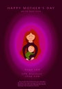 Mother silhouette with her baby. Card of Happy Mothers Day. Vector illustration with beautiful woman and child.Pink design element
