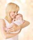 Mother and Sleeping Baby, Happy Mom Hold Newborn Kid on Hands Royalty Free Stock Photo