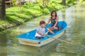Mother and son boating on the park. Royalty Free Stock Photo