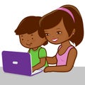 Mother and son on the computer. Vector Illustration