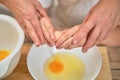 Mother and son cooking apple pie in the home kitchen. A woman and a boy in chef hats and aprons cook with pastries Royalty Free Stock Photo