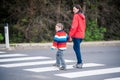 Mother and Son crossing the Street Royalty Free Stock Photo