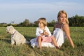 Mother, son and cute dog outdoors Royalty Free Stock Photo