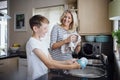 Mother and Son Doing the Dishes Royalty Free Stock Photo