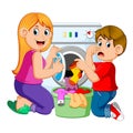 Mother And Son Doing Laundry