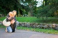 Mother and son embrase in the park Royalty Free Stock Photo