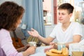 Mother and son enjoying conversation Royalty Free Stock Photo