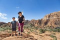 Mother and son exploring some amazing rock formations in southern Utah Royalty Free Stock Photo