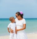 Mother and son having fun on the beach Royalty Free Stock Photo