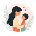 Mother and son, hearts and branches. Modern simple doodle illustration. Template for greeting card, print, poster Royalty Free Stock Photo