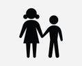 Mother Son Holding Hands Icon. Parent Child Hold Hand Female Male Boy Care. Black White Sign Symbol EPS Vector Royalty Free Stock Photo