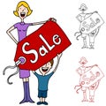 Mother and Son Holding Sale Pricetag Sign Royalty Free Stock Photo
