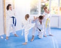 Mother and son training judo fighting techniques Royalty Free Stock Photo