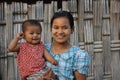 Mother and son in a little village in myanmar