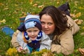 Mother and son lying on grass Royalty Free Stock Photo