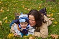 Mother and son lying on grass Royalty Free Stock Photo