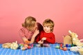 Mother and son making Easter decorations. Easter celebration and parenthood Royalty Free Stock Photo