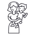 Mother with son,mum with kid vector line icon, sign, illustration on background, editable strokes Royalty Free Stock Photo