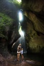 Mother with son near waterfal on Bali, Indonesia Royalty Free Stock Photo