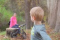 Mother and son in the Park and enjoying the beautiful autumn nature.Concept mum and son, childhood, happy life Royalty Free Stock Photo